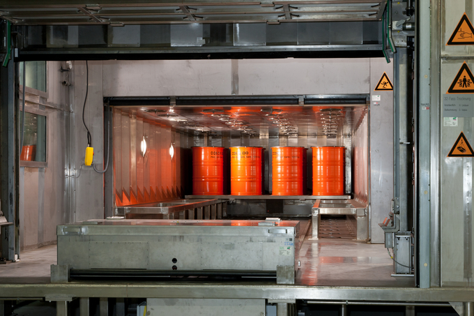 You can see the barrel drying facility with four orange barrels inside
